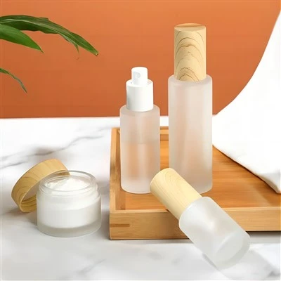 جرة اﻷكريليك مستحضرات التجميل مع غطاء الخيزران